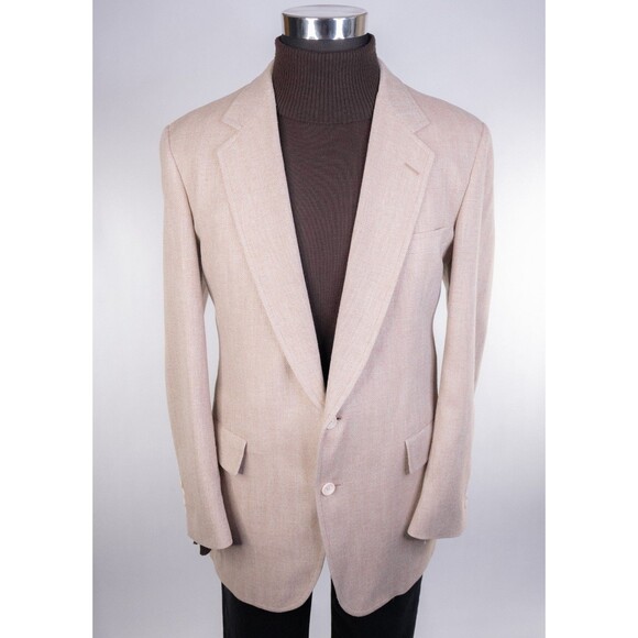 Hart Schaffner Marx Sports Coat Jacket 2-Buttn Wool Beige Blazer 44L Herringbone - Picture 2 of 13
